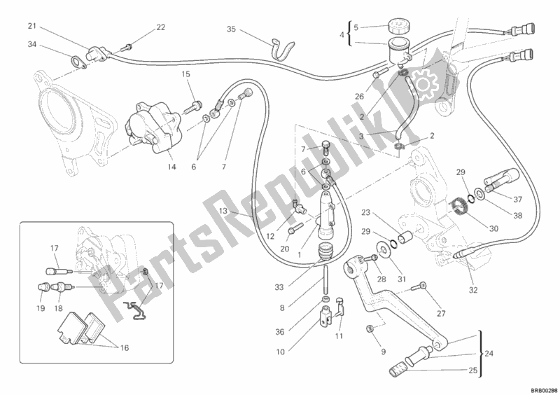 Tutte le parti per il Sistema Frenante Posteriore del Ducati Hypermotard 1100 EVO 2011